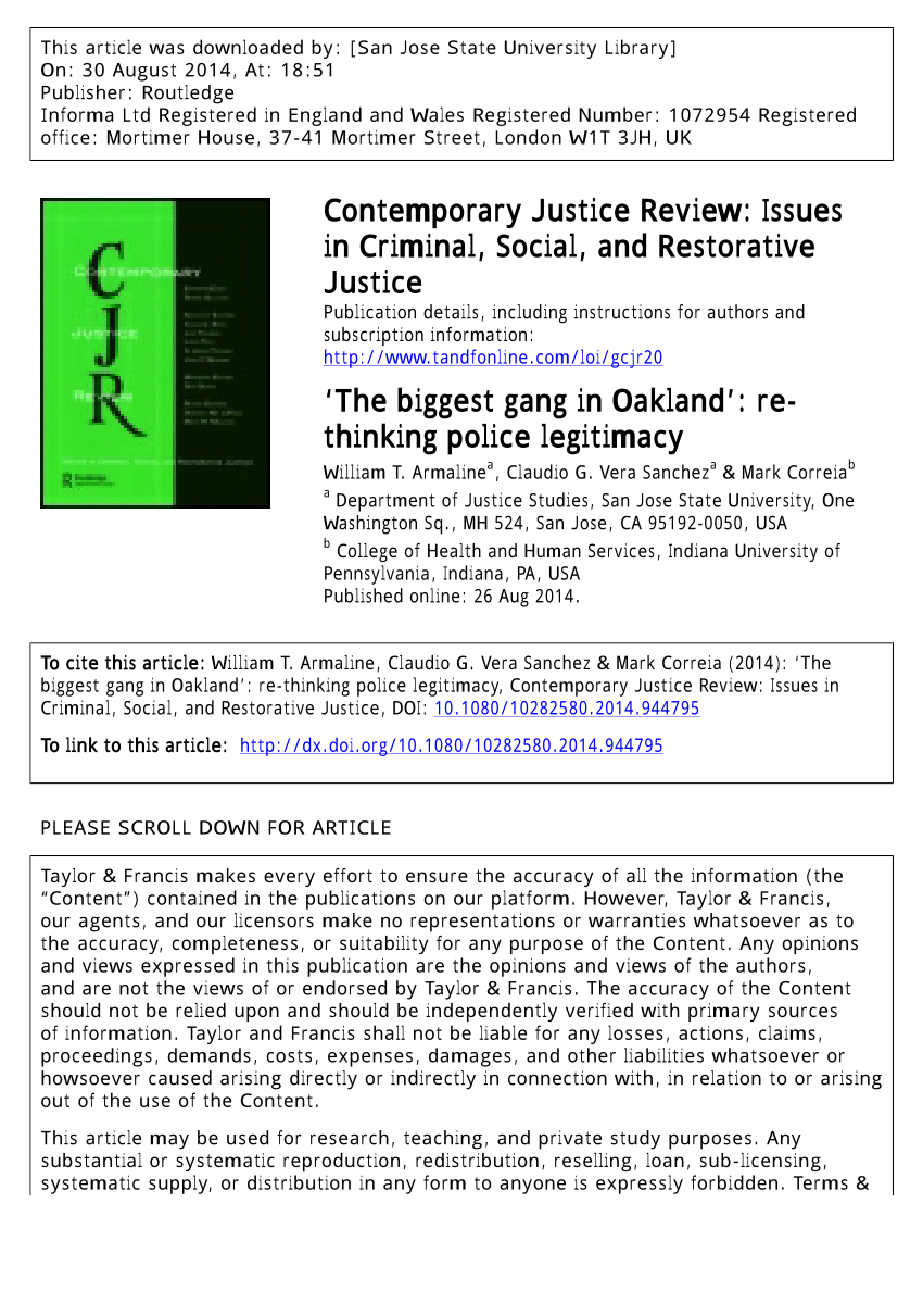 Pdf The Biggest Gang In Oakland Re Thinking Police Legitimacy