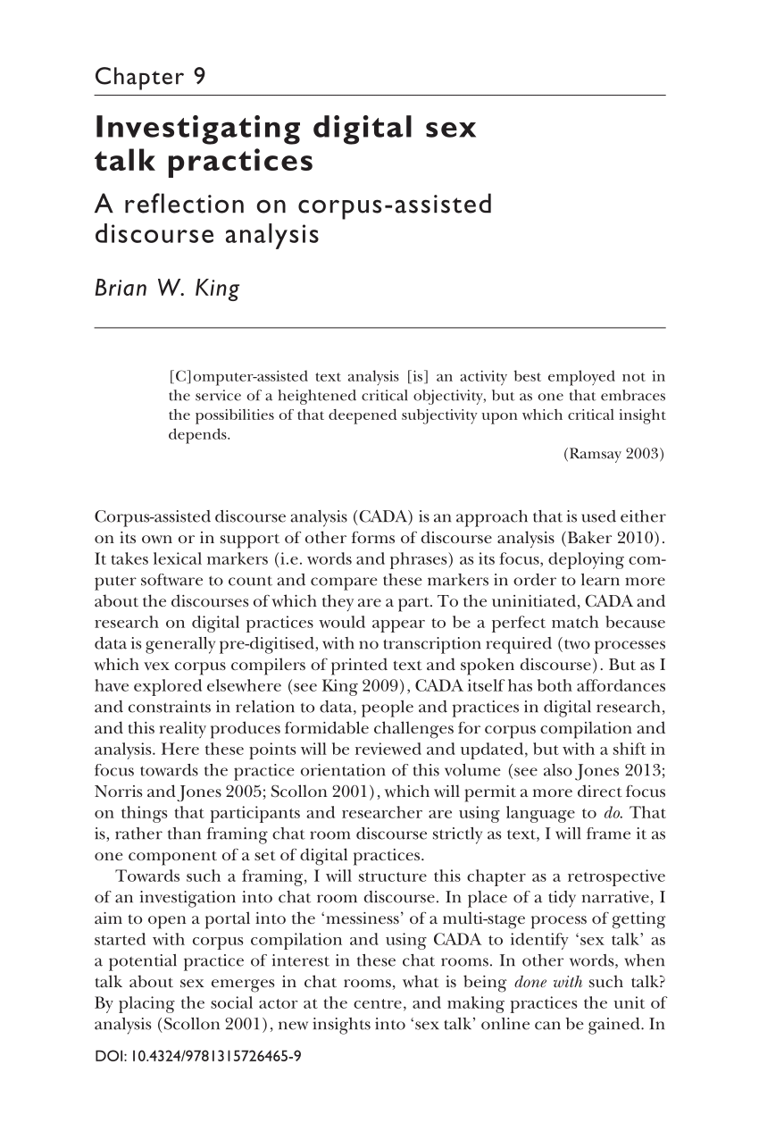 PDF) Investigating digital sex talk practices A reflection on corpus-assisted discourse analysis