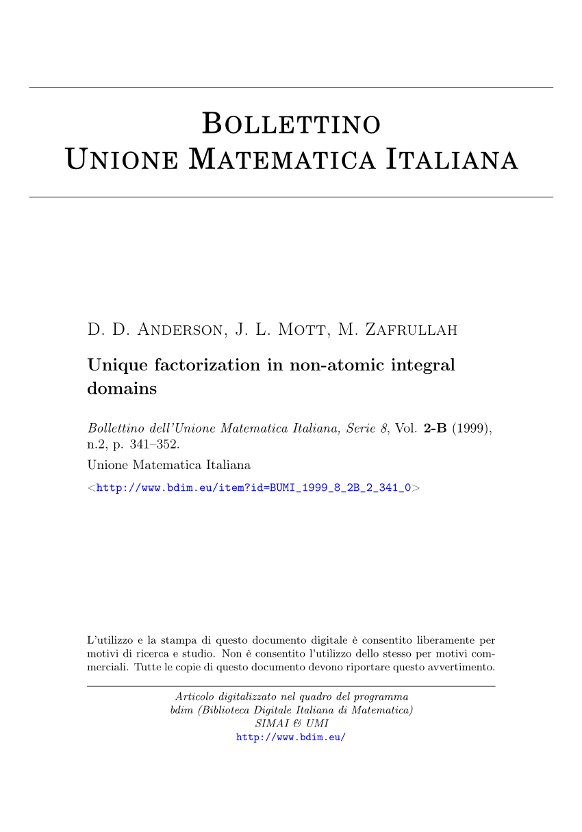 Pdf Unique Factorization In Non Atomic Integral Domains