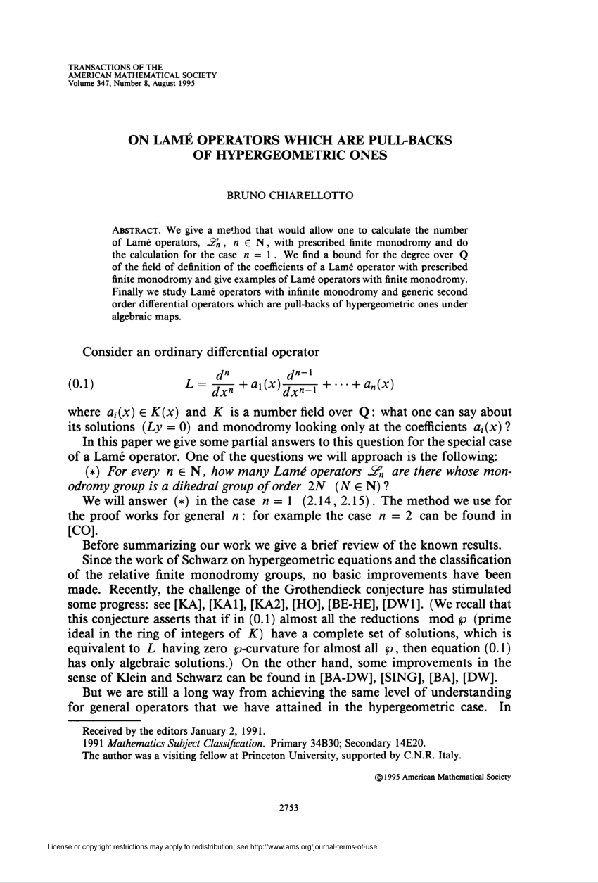 Pdf On Lame Operators Which Are Pull Backs Of Hypergeometric Ones