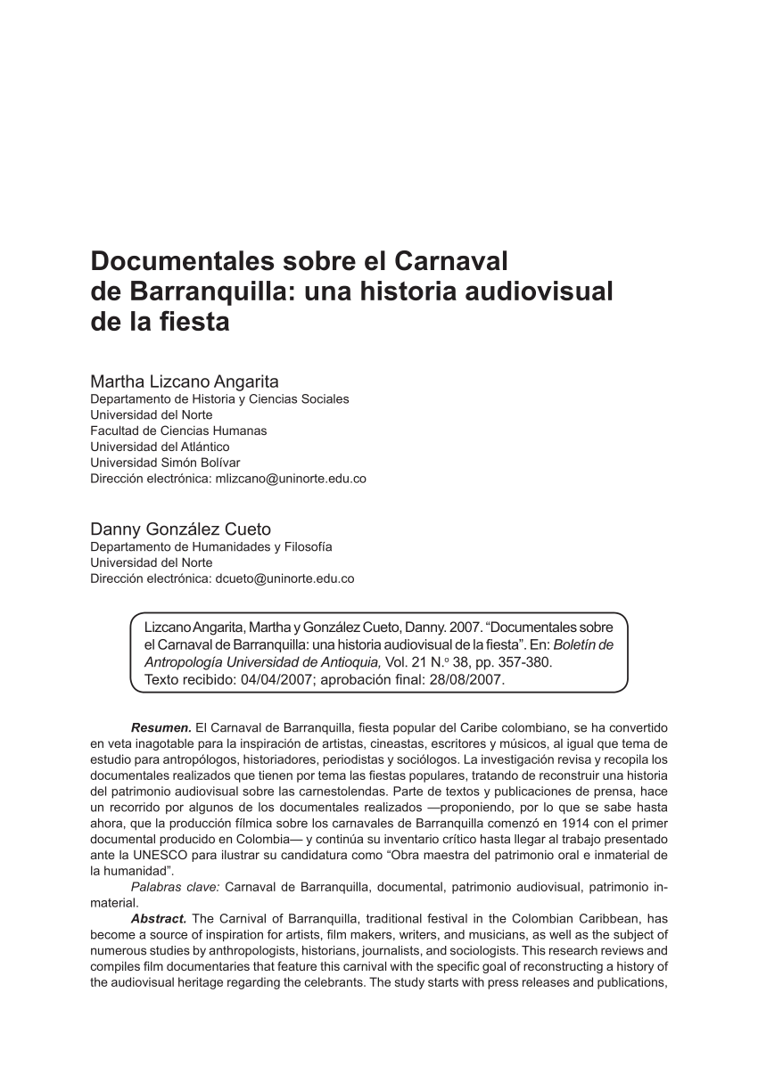 PDF) Documentales sobre el Carnaval de Barranquilla: una historia  audiovisual de la fiesta