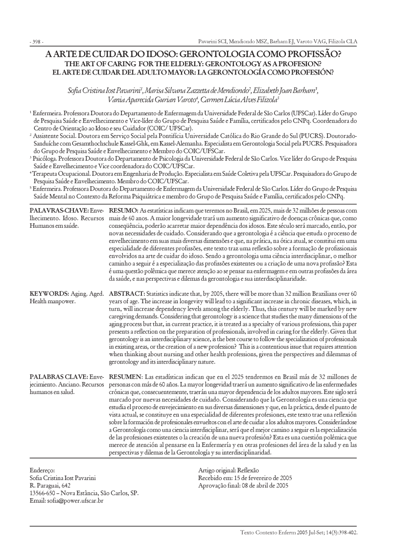 PDF) A Graduação em Gerontologia na América Latina e Portugal