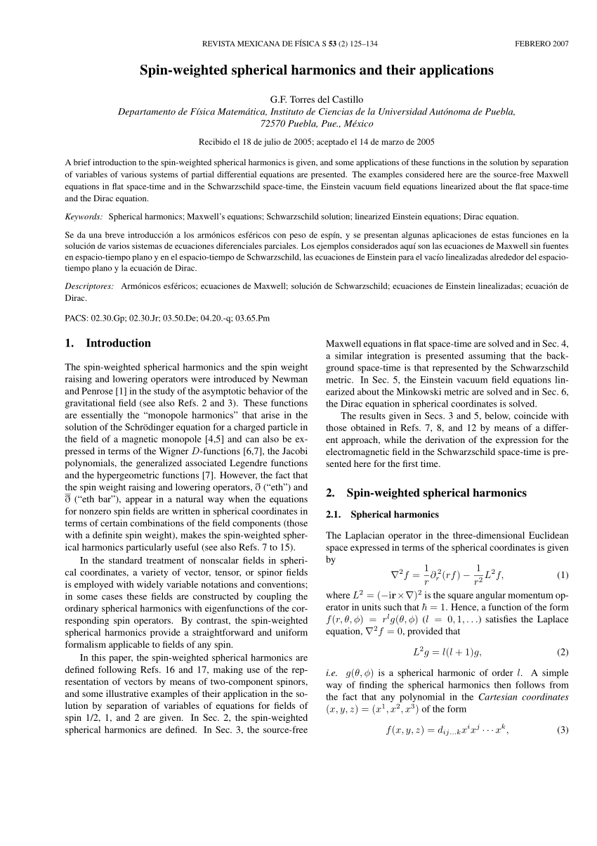 Pdf Spin Weighted Spherical Harmonics And Their Applications