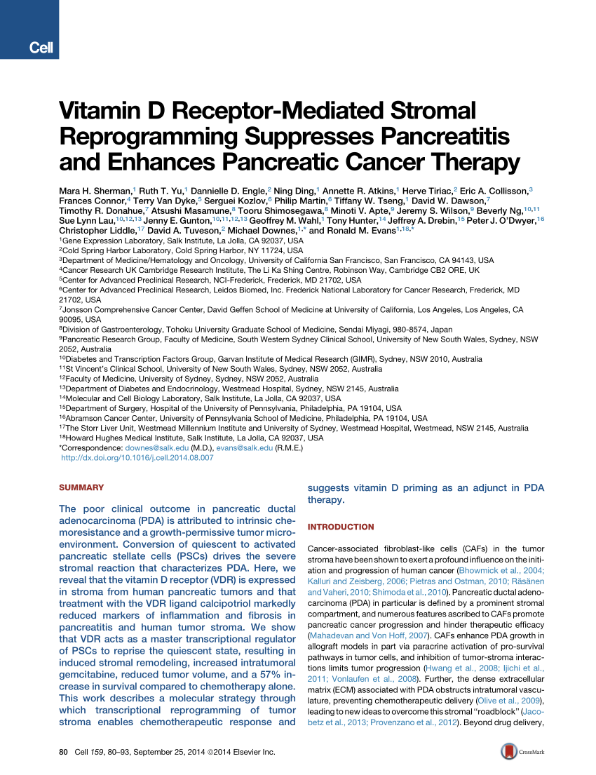 Pdf Vitamin D Receptor Mediated Stromal Reprogramming Suppresses Pancreatitis And Enhances Pancreatic Cancer Therapy