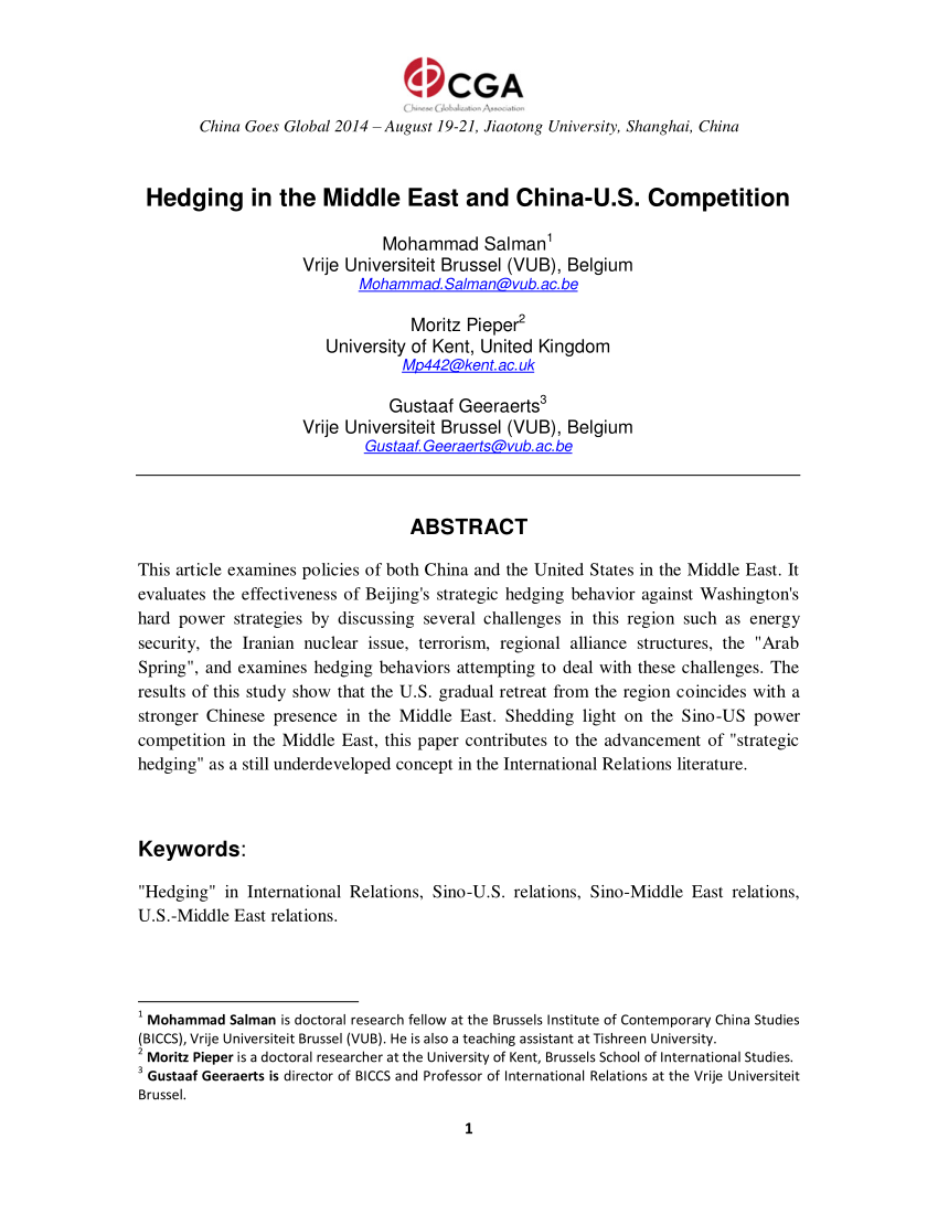 Pdf Hedging In The Middle East And China U S Competition