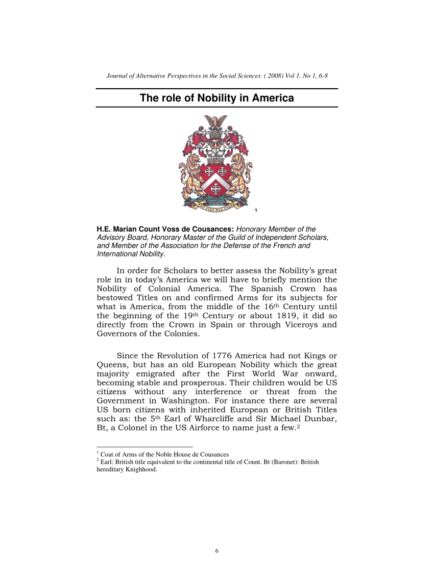 (PDF) The role of Nobility in America