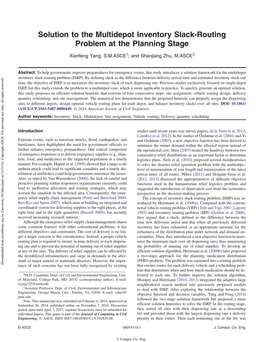 Pdf Solution To The Multi Depot Inventory Slack Routing Problem At The Planning Stage