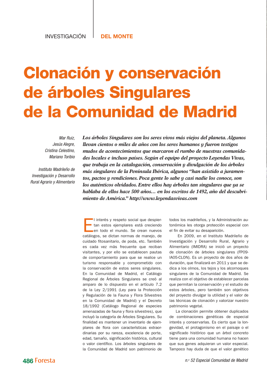 PDF) Clonación y conservación de árboles singulares de la Comunidad de  Madrid