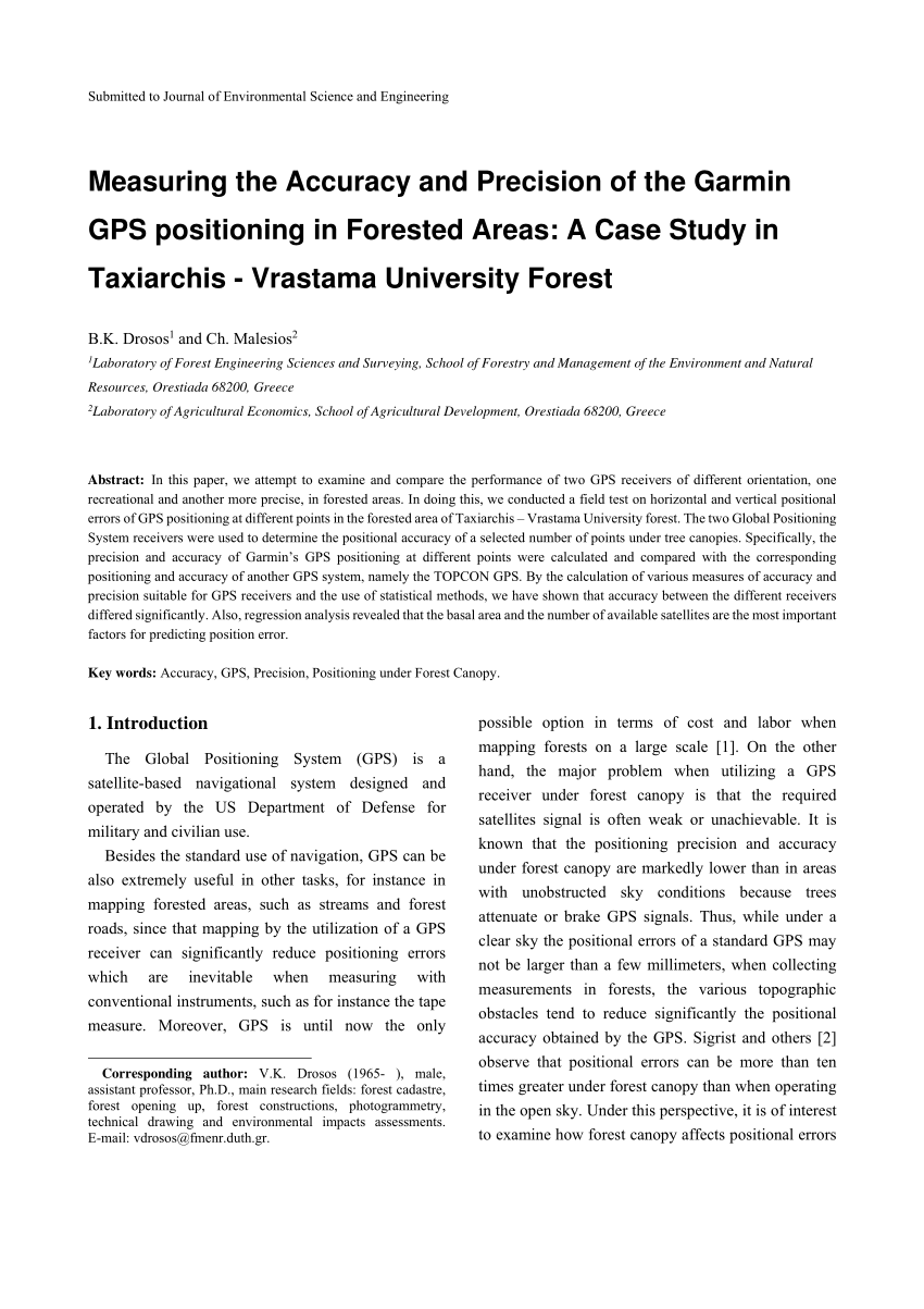 PDF) the Accuracy and Precision of the Garmin GPS positioning in Forested Areas: A Case Study University Forest