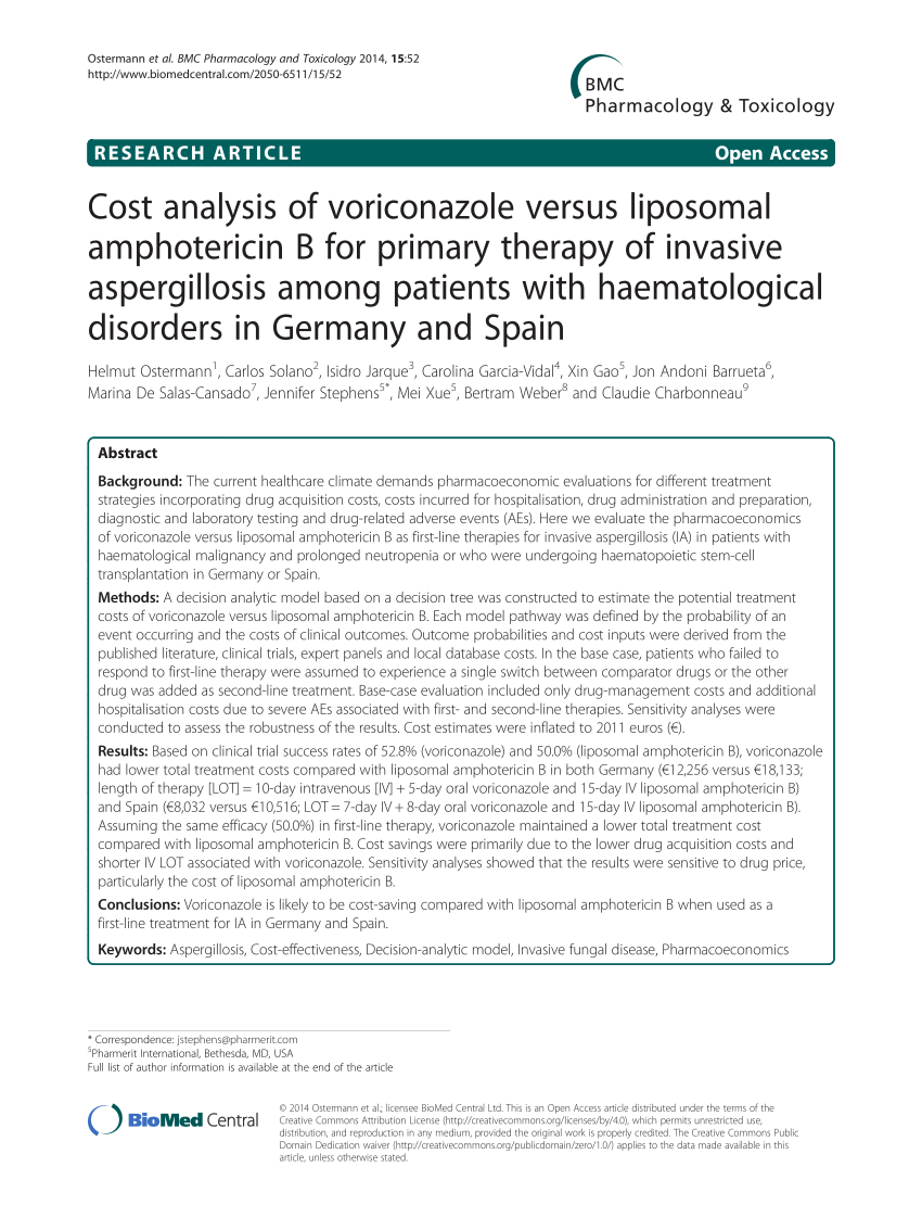 PDF Cost analysis of voriconazole versus liposomal amphotericin B ...