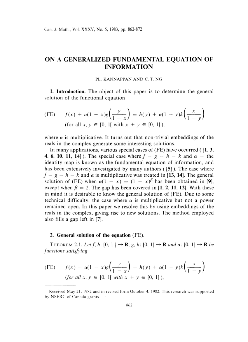 Pdf On A Generalized Fundamental Equation Of Information