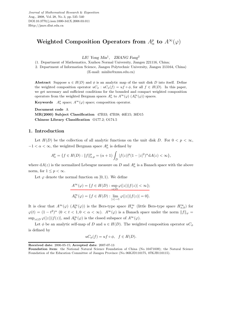 Pdf Weighted Composition Operators From A A P To A F