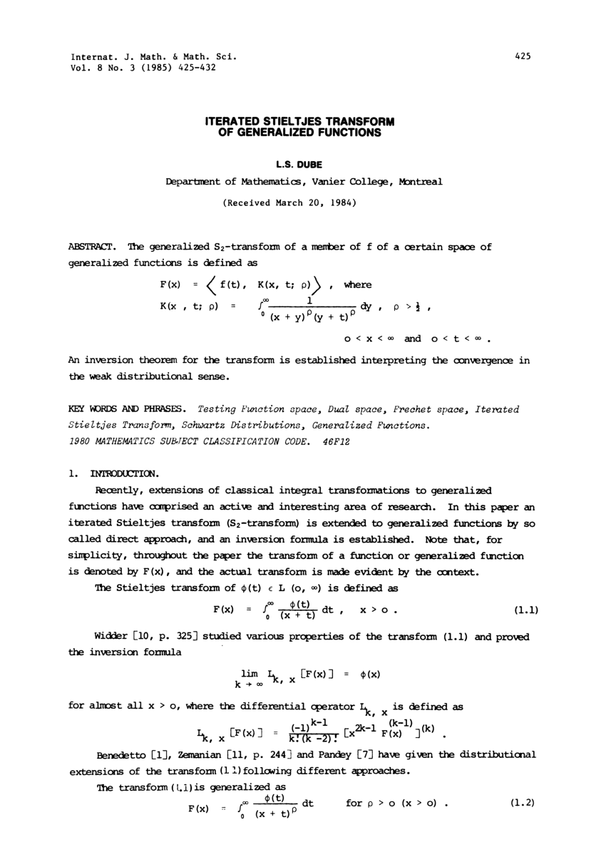 Pdf Iterated Stieltjes Transform Of Generalized Functions