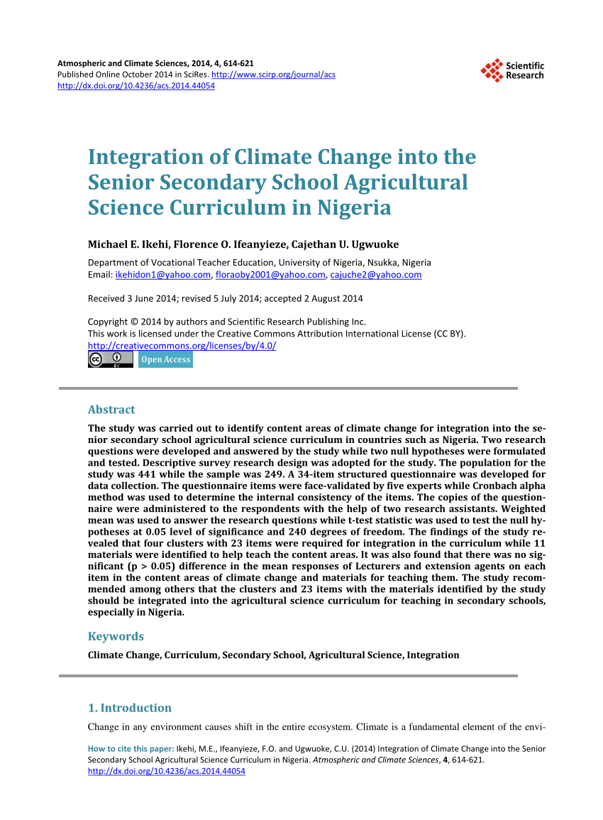 pdf  integration of climate change into the senior secondary school agricultural science