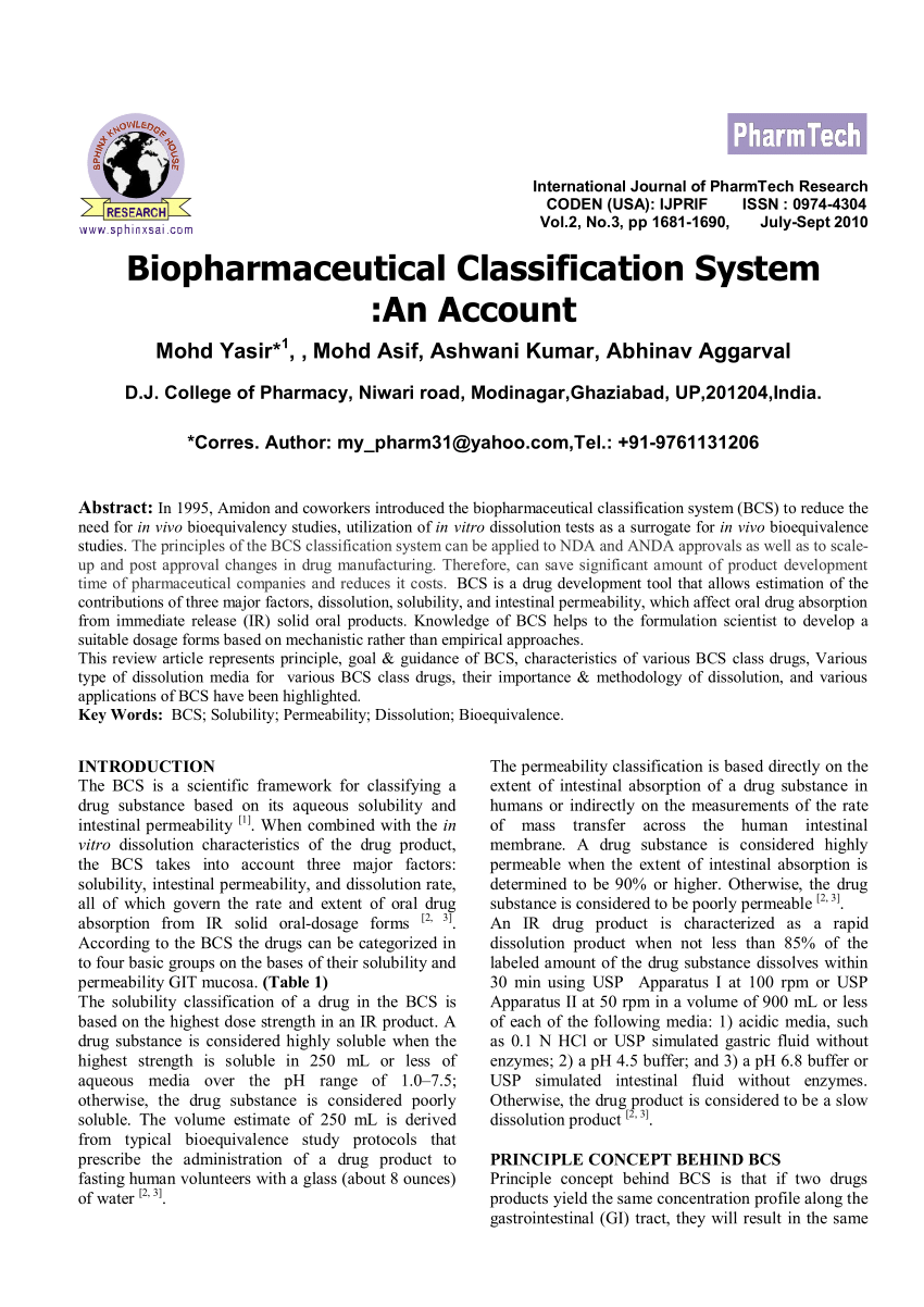Pdf Biopharmaceutical Classification System An Account