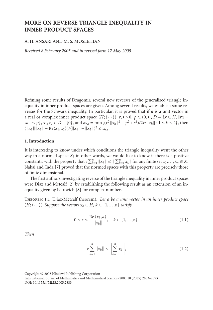 Pdf More On Reverse Triangle Inequality In Inner Product Spaces