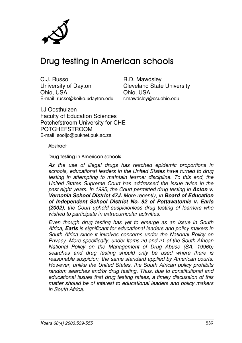drug testing in schools research paper