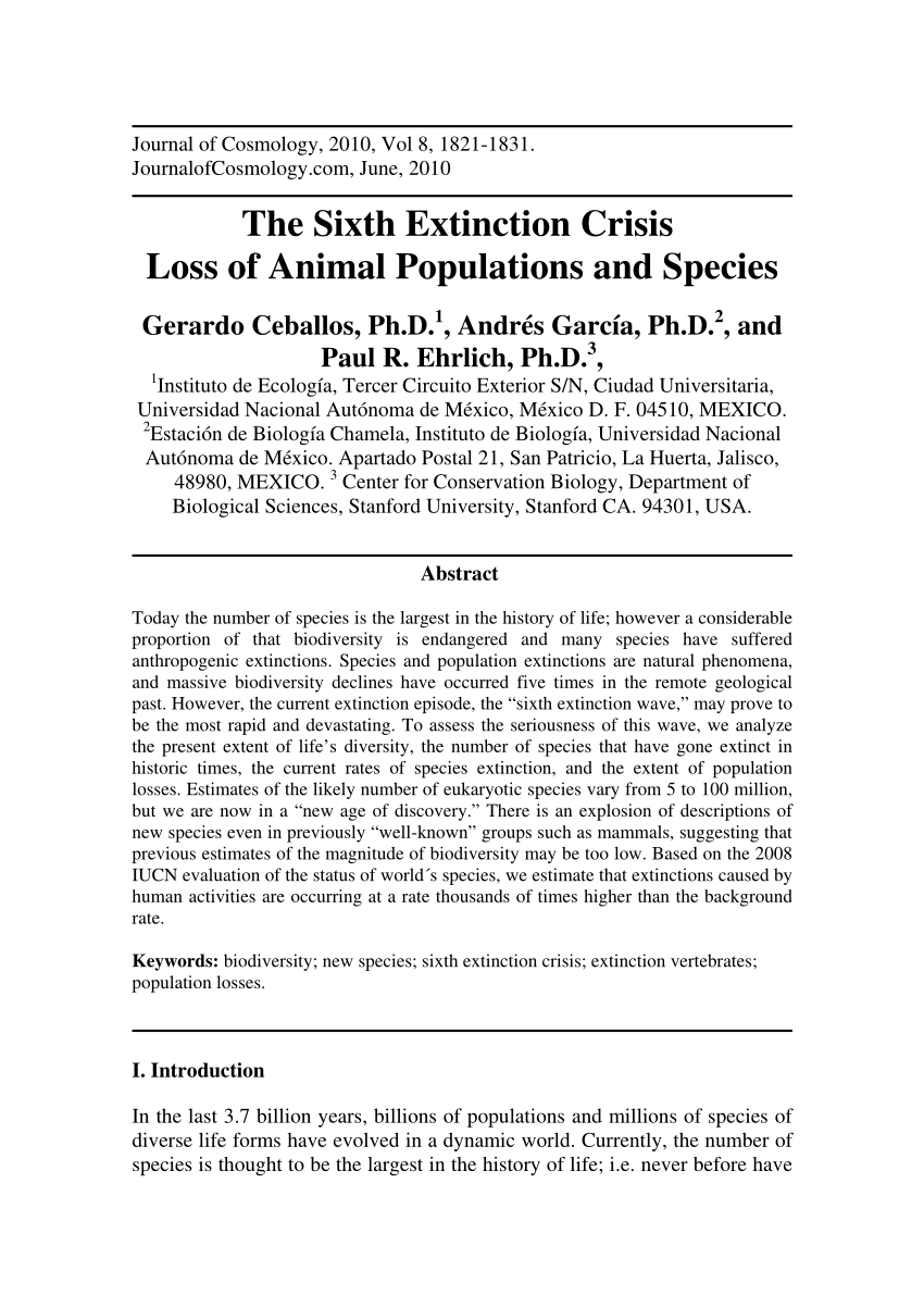 PDF) The Sixth Extinction Crisis Loss of Animal Populations and Species