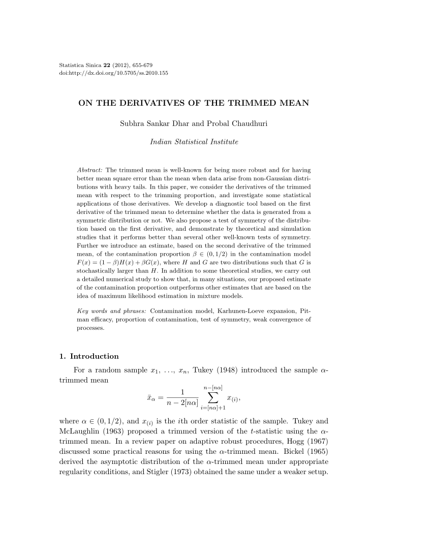 Pdf On The Derivatives Of Trimmed Mean