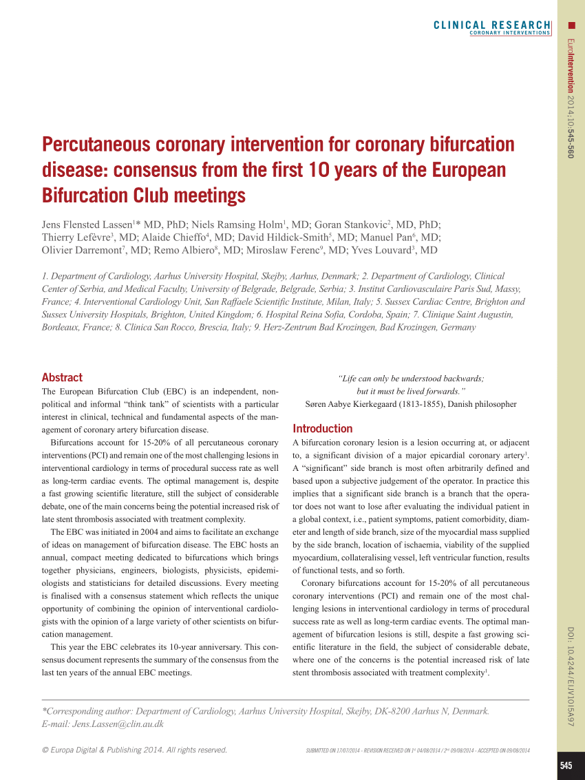 (PDF) Percutaneous coronary intervention for coronary bifurcation