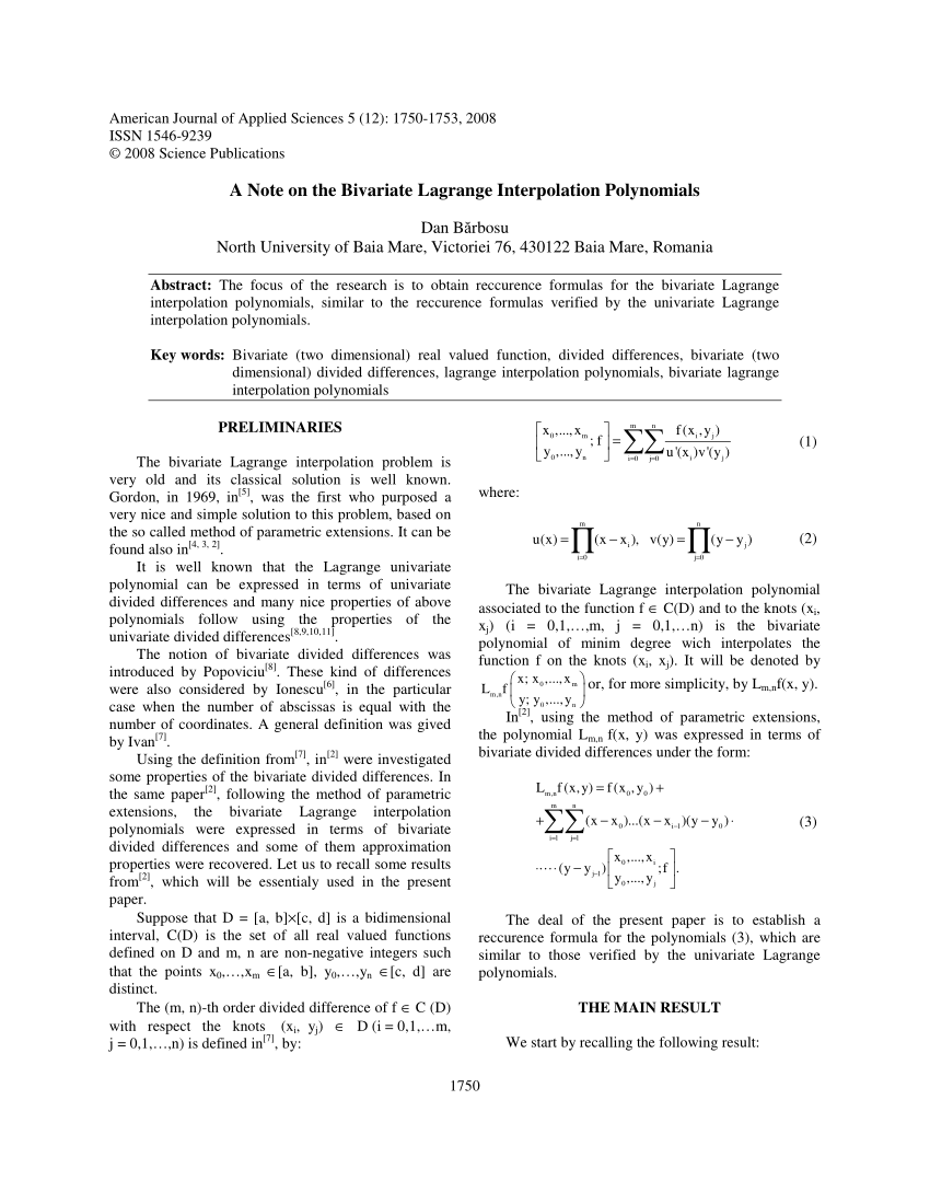 (PDF) A Note on the Bivariate Lagrange Interpolation Polynomials