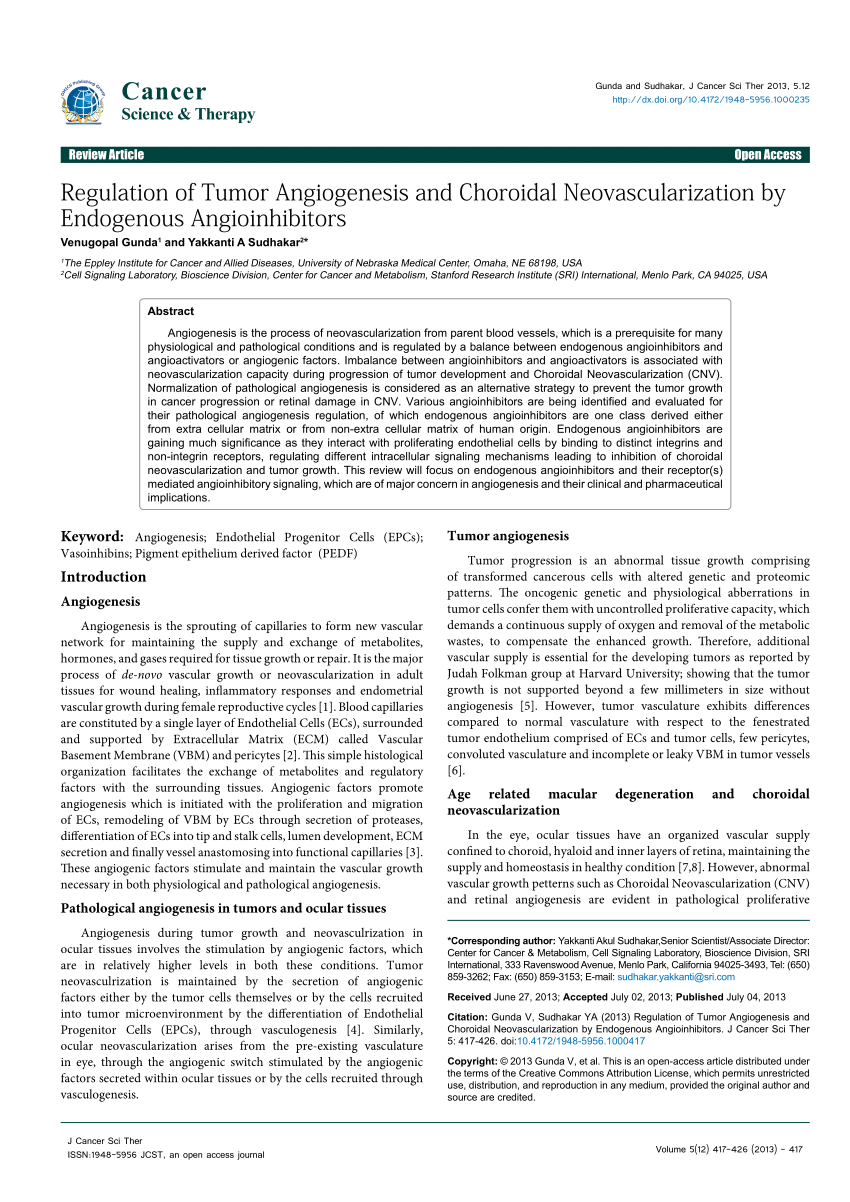 PDF) Regulation of Tumor Angiogenesis and Choroidal