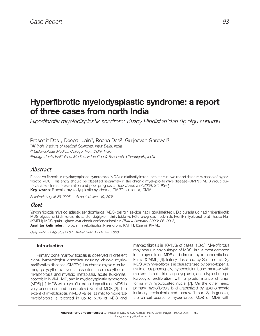Pdf Hyperfibrotic Myelodysplastic Syndrome A Report Of Three Cases From North India