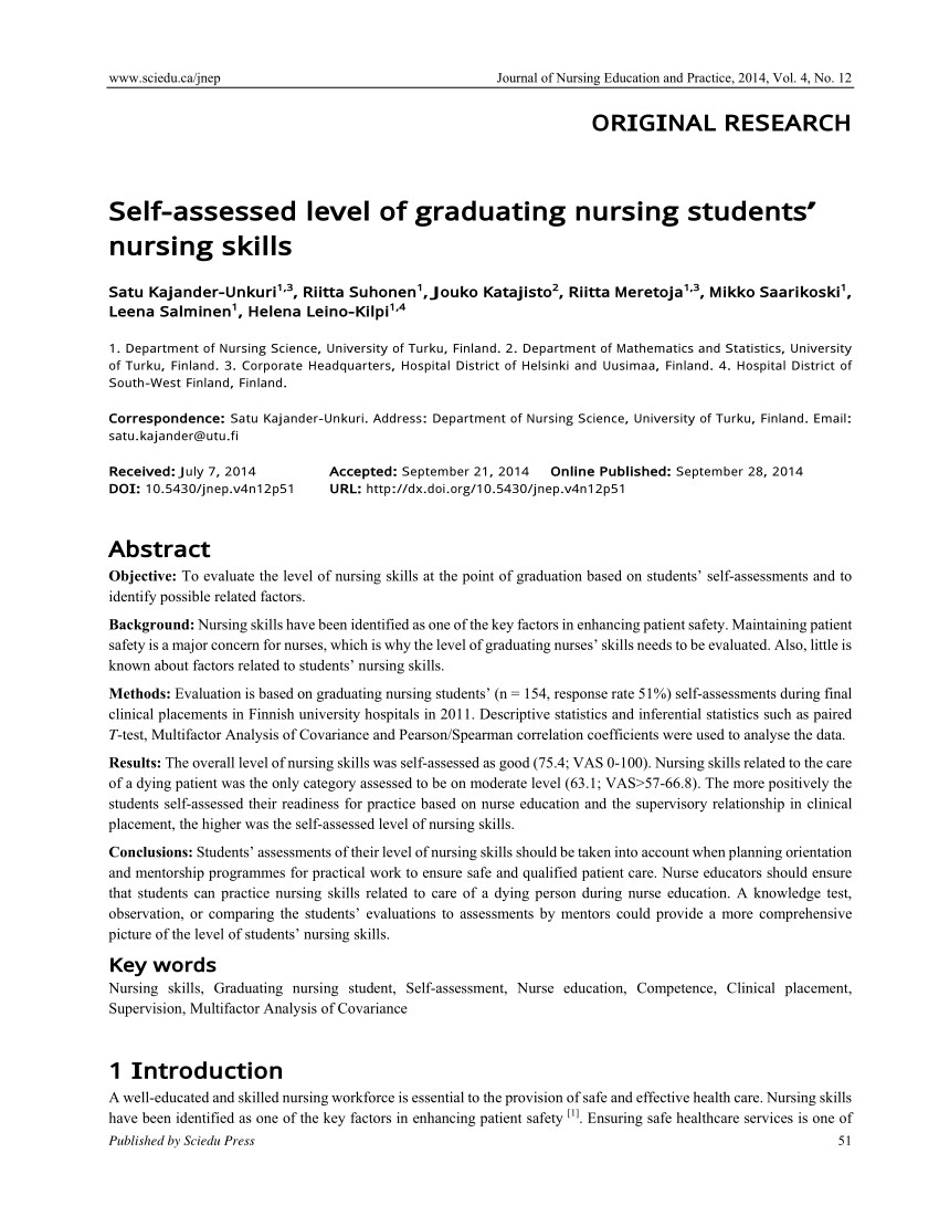 SELF-ASSESSMENT - LEARNING HOW TO LEARN SKILLS FOR NURSING CURRICU