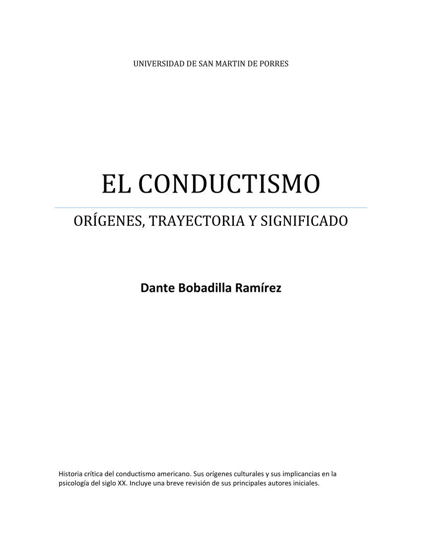 PDF) EL CONDUCTISMO: ORÍGENES, TRAYECTORIA Y SIGNIFICADO