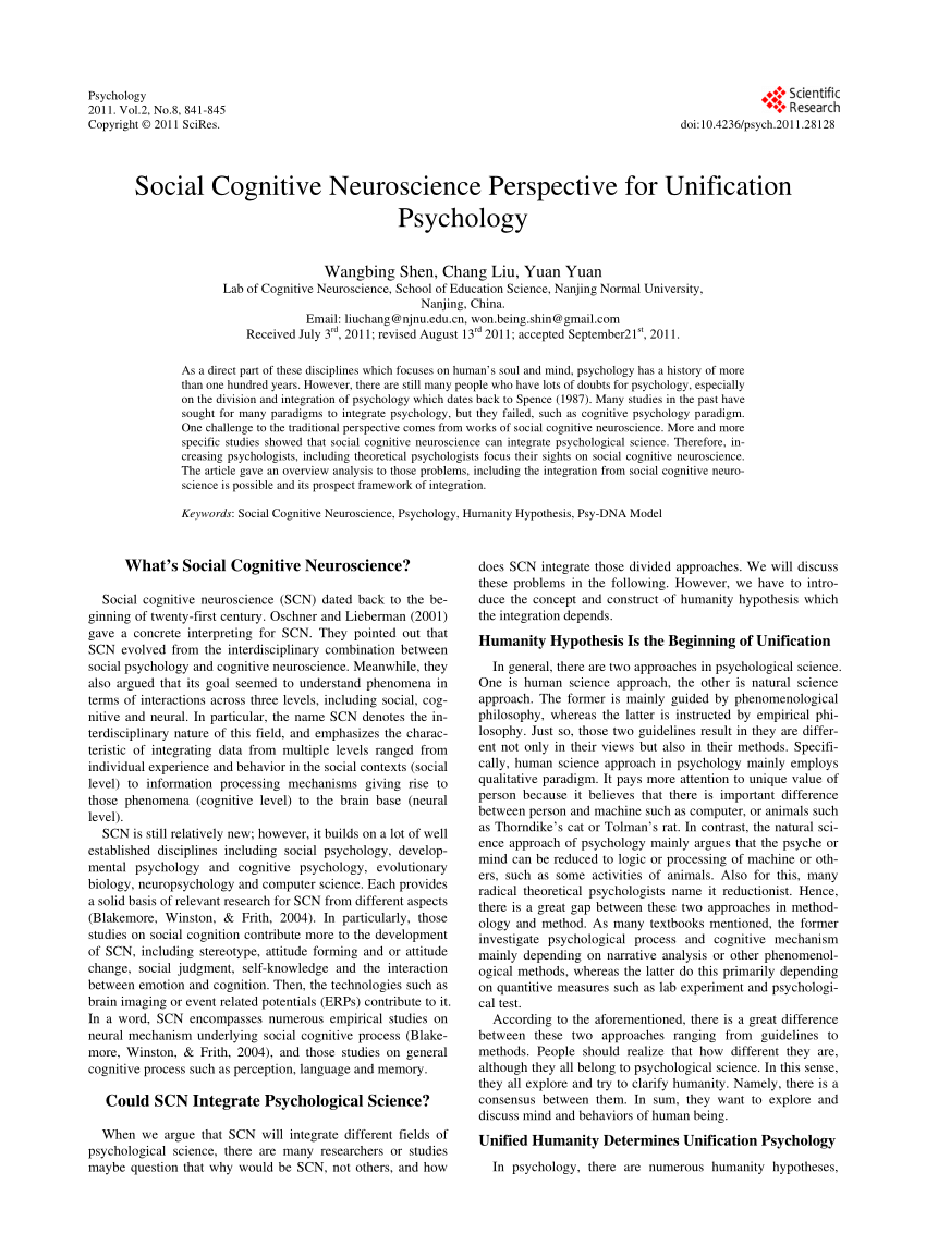 PDF) Social Cognitive Neuroscience Perspective for Unification