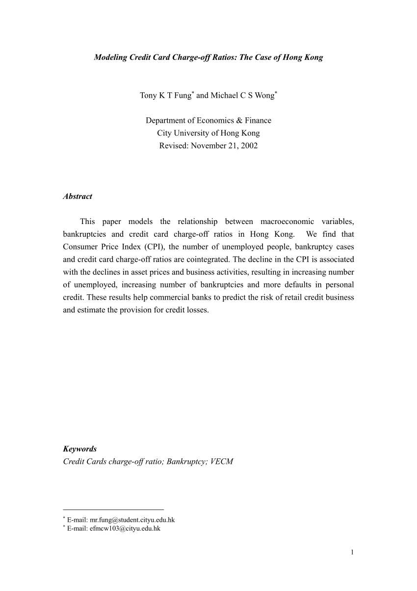 pdf) modeling credit card charge-off ratios: the case of hong kong