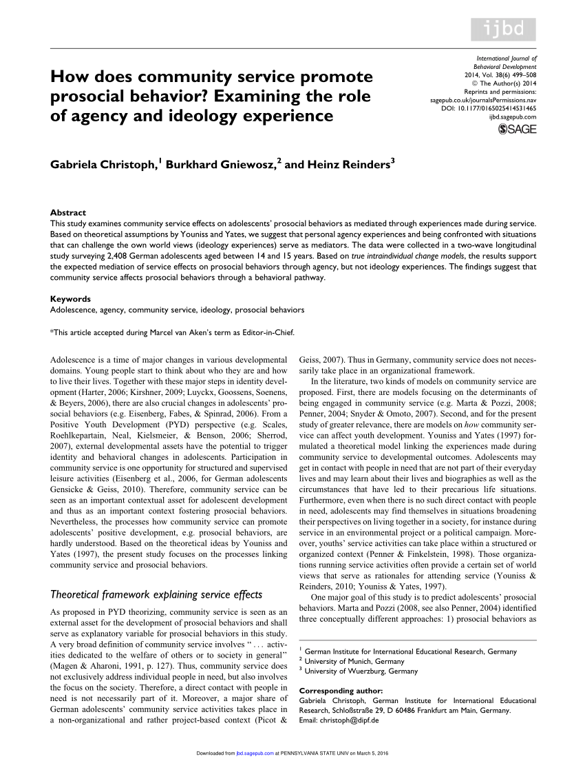 PDF) How does voluntary service promote positive development? The role of  agency and ideology experience linking service and positive