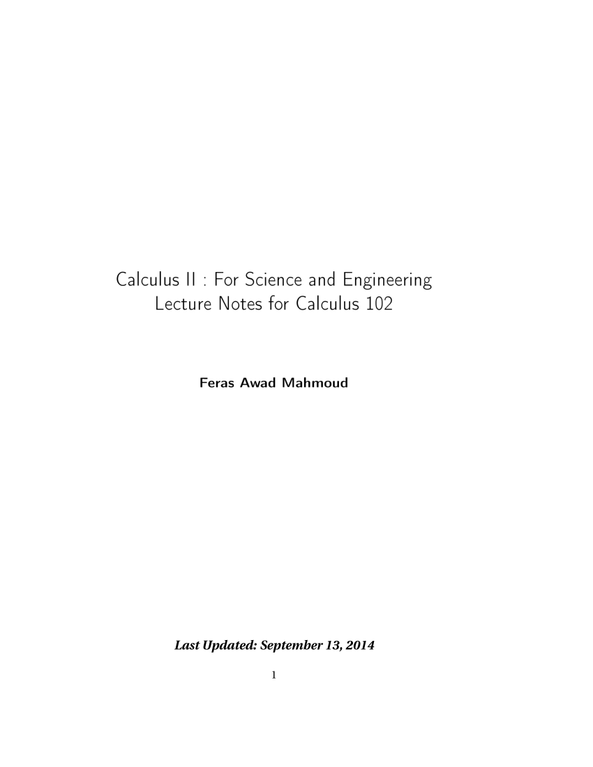 Pdf Calculus Ii For Science And Engineering