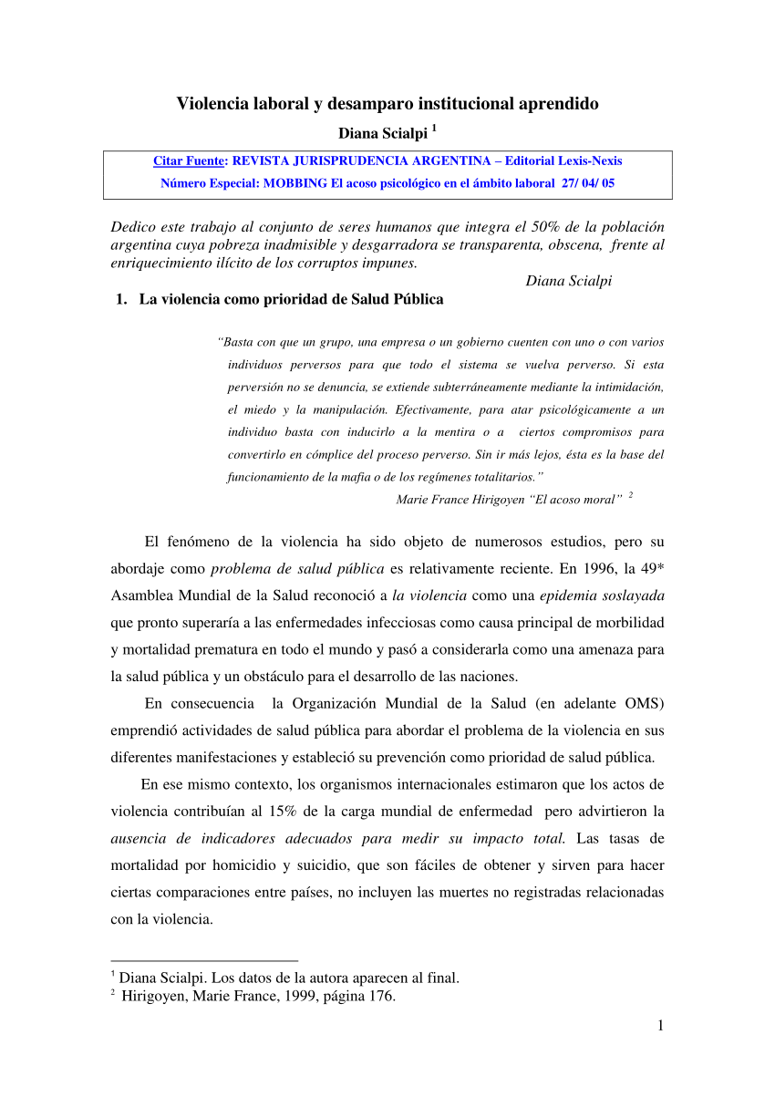 PDF) Violencia laboral y desamparo institucional aprendido