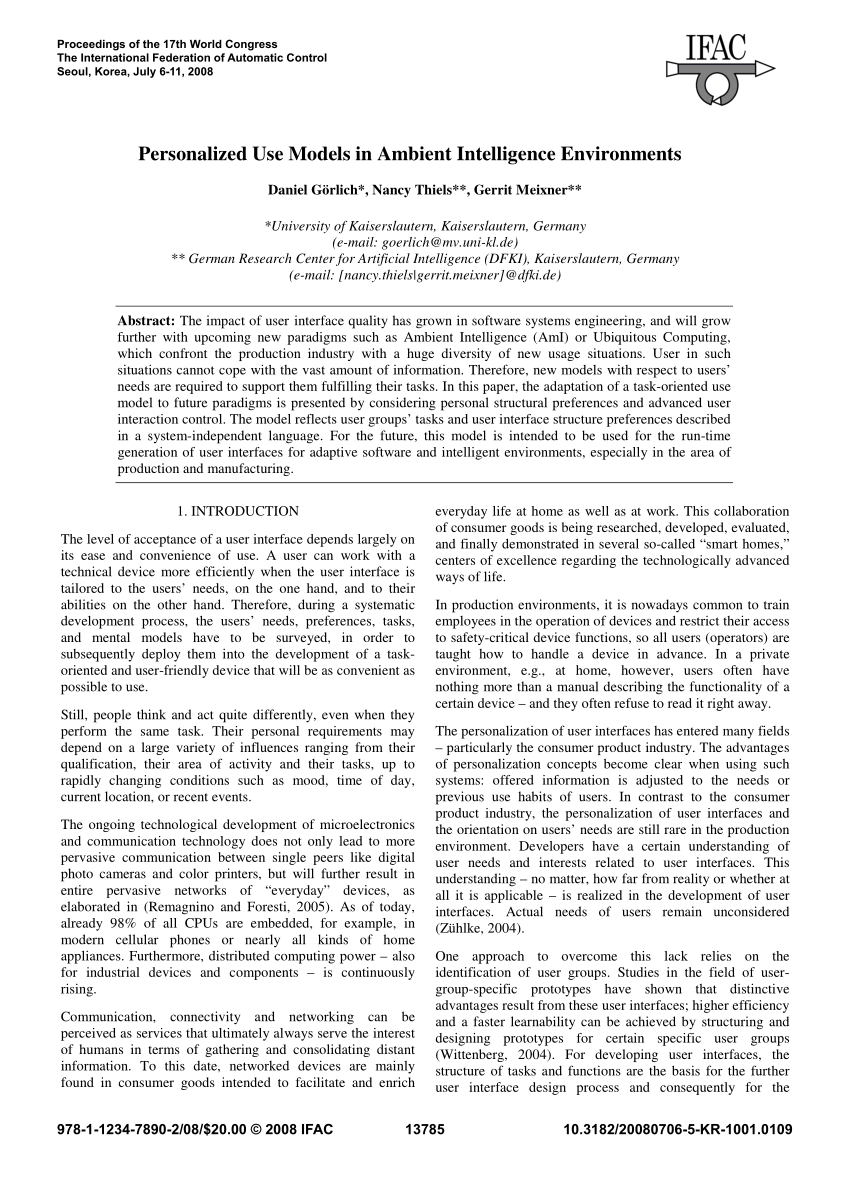 Pdf Personalized Use Models In Ambient Intelligence Environments