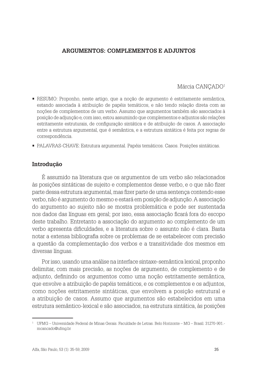 PDF) Um exemplo de análise e de argumentação em sintaxe