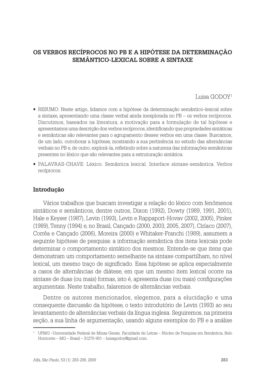 PDF) Um exemplo de análise e de argumentação em sintaxe