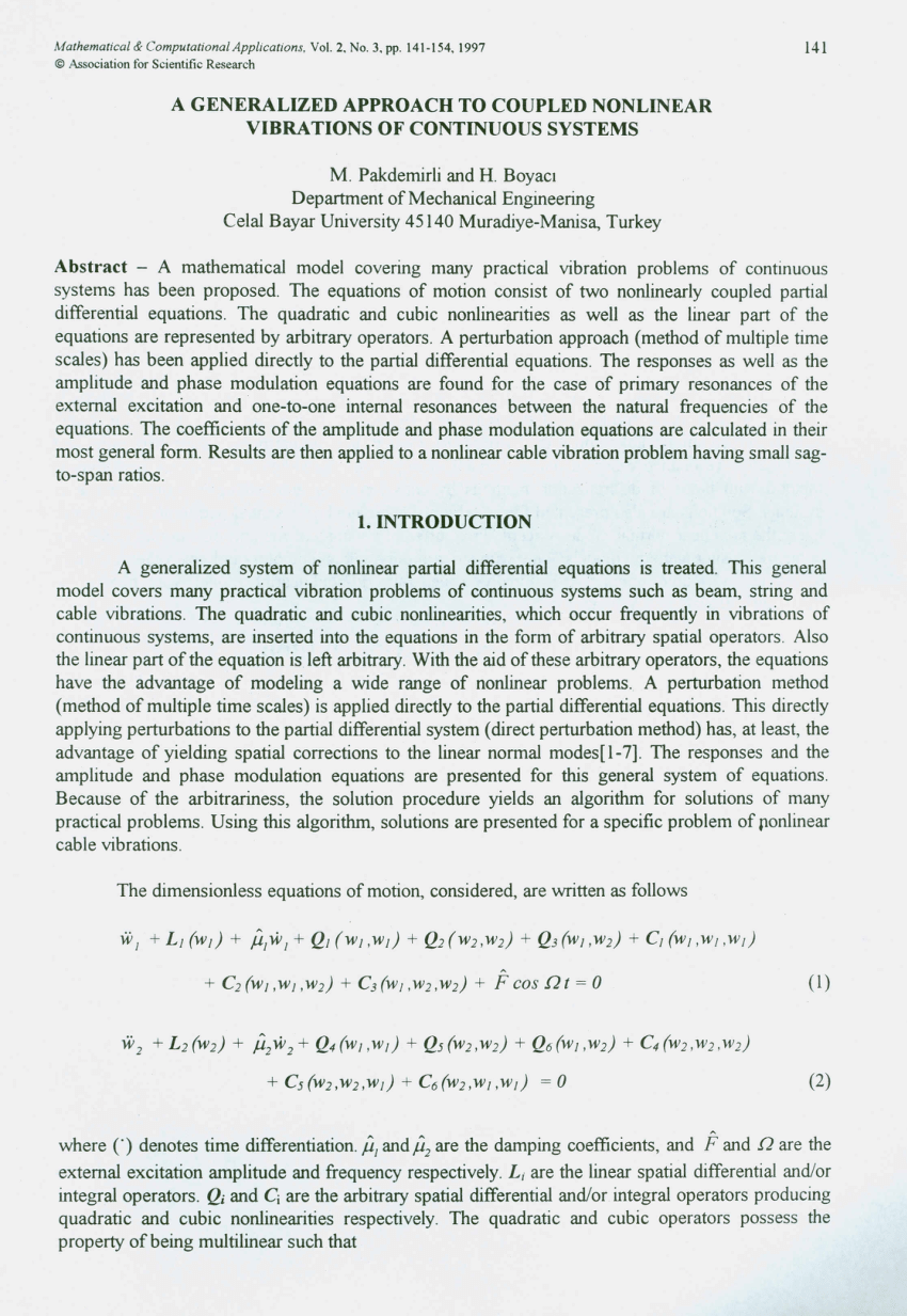 Pdf A Generalized Approach To Coupled Nonlinear Vibrations Of Continuous Systems