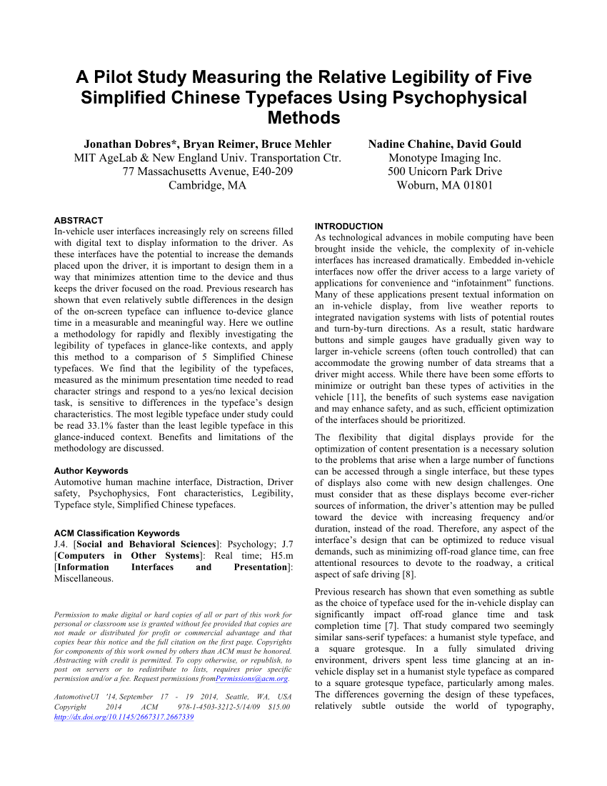 Pdf A Pilot Study Measuring The Relative Legibility Of Five Simplified Chinese Typefaces Using Psychophysical Methods