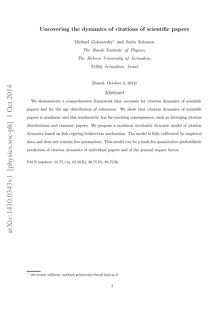 Pdf Uncovering The Dynamics Of Citations Of Scientific Papers