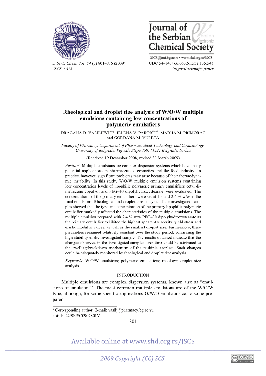 Pdf Rheological And Droplet Size Analysis Of W O W Emulsions Containing Low Concentrations Of Polymeric Emulsifiers