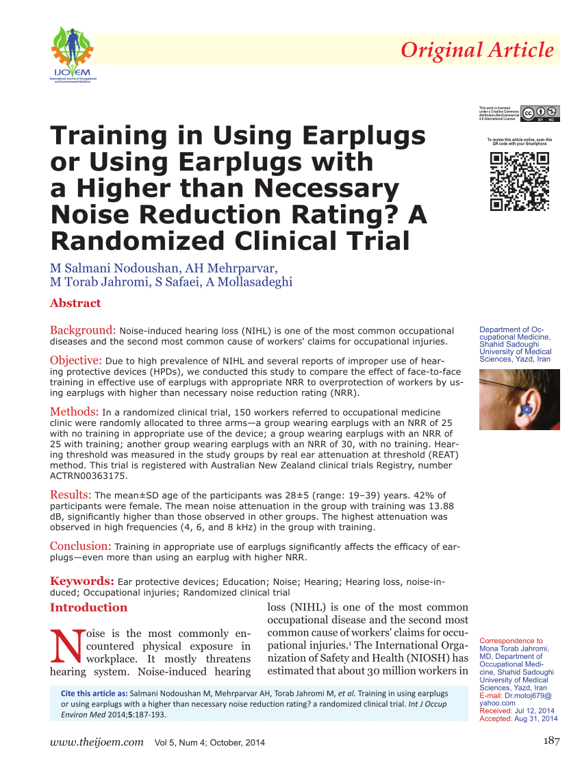 (PDF) Training in Using Earplugs or Using Earplugs with a Higher than