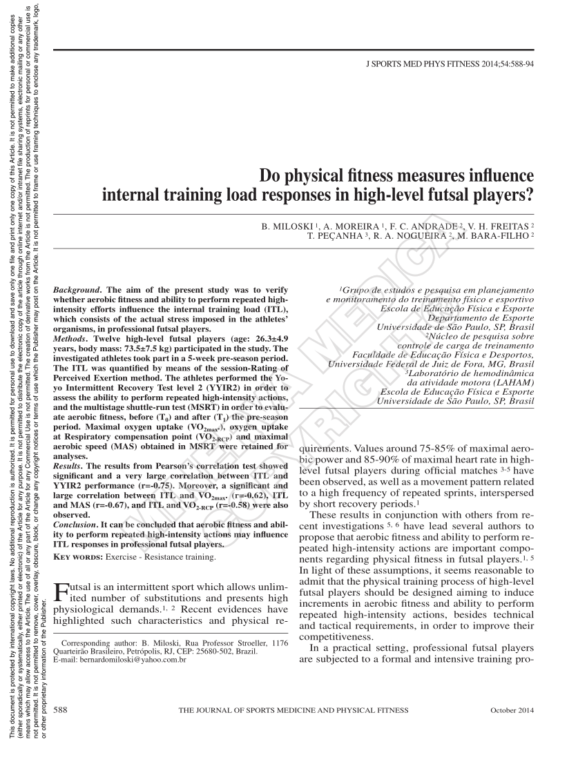 External and internal load during the effort tests in different ages in  young futsal players: association between leg power, shot speed and fatigue  levels in: Comparative Exercise Physiology Volume 19 Issue 2 (2023)