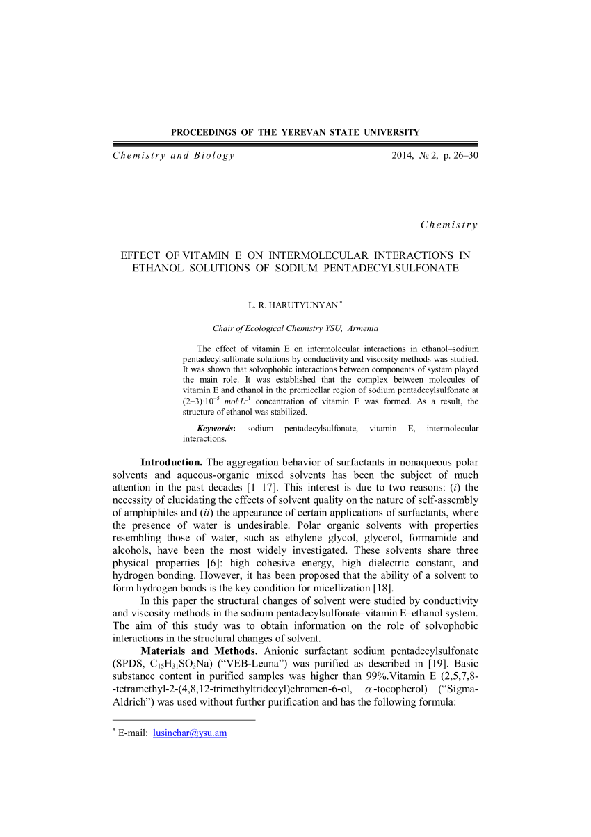 Pdf Effect Of Vitamin E On Intermolecular Interactions In