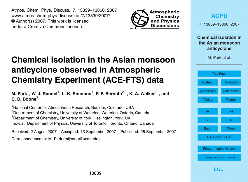 (PDF) Chemical Isolation in the Asian monsoon anticyclone ...