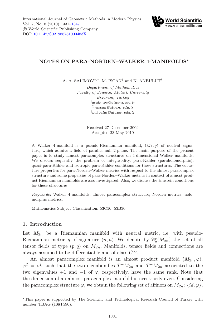 PDF) Notes on para-Norden-Walker 4-manifolds