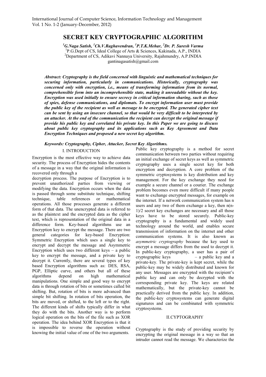 (PDF) SECRET KEY CRYPTOGRAPHIC ALGORITHM