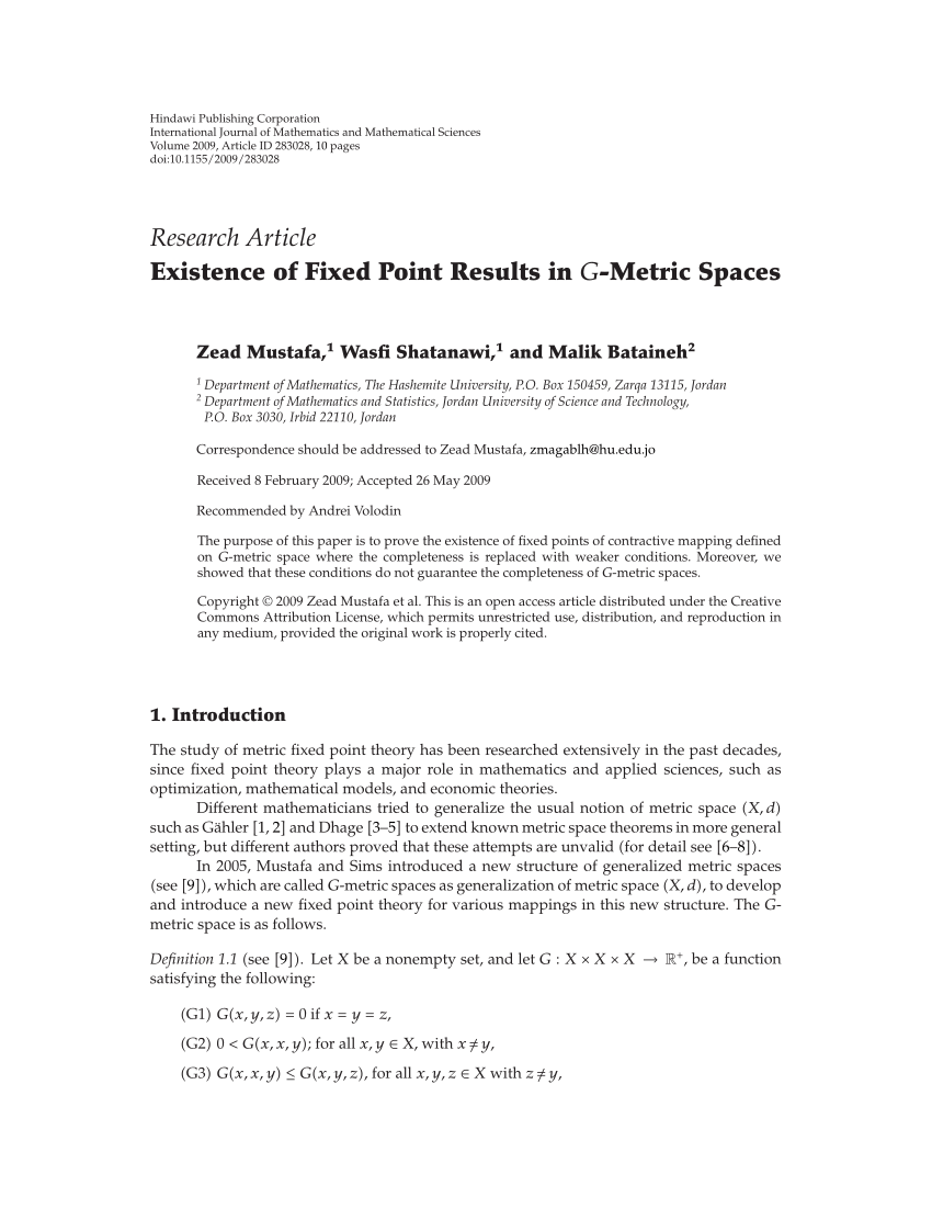 Pdf Existence Of Fixed Point Results In G Metric Spaces