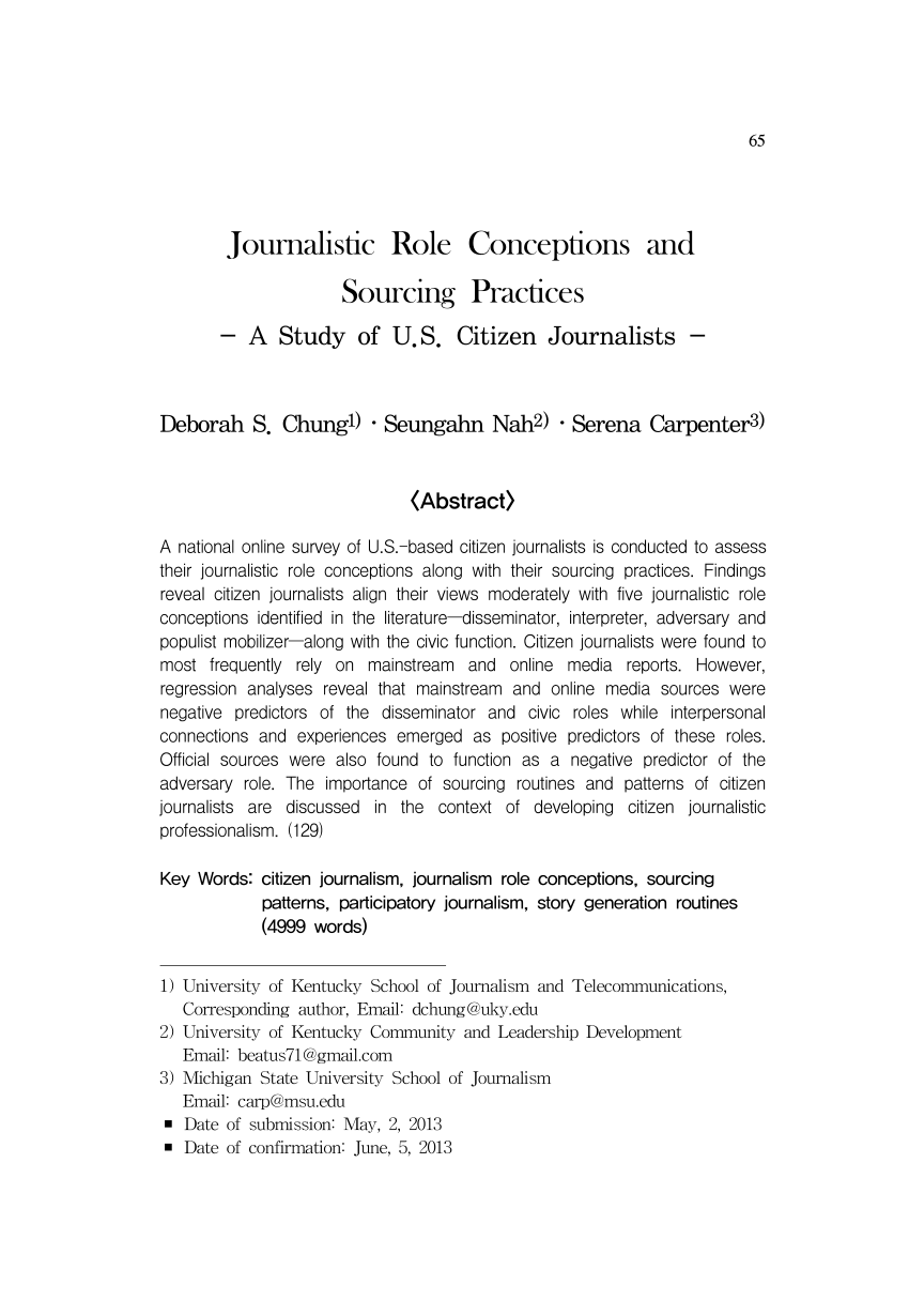 PDF) Journalistic Role Conceptions and Sourcing Practices -A Study of . Citizen  Journalists