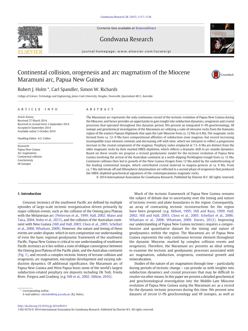 Pdf Continental Collision Orogenesis And Arc Magmatism Of The Miocene Maramuni Arc Papua New Guinea